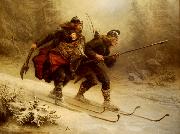 Knud Bergslien Birkebeinerne pa Ski over Fjeldet med Kongsbarnet painting